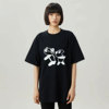 欧阿玛施女装黑色圆领百搭2024熊猫卡通印花休闲短袖T恤女5300858