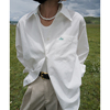 三所vintagesafari系列，抗皱刺绣宽松boylish白衬衫长袖通勤女秋