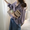 2023秋装香芋紫色长袖雪纺衬衫女设计感小众洋气缎面垂感上衣