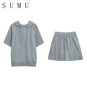 宿慕SUMU小雨女装短袖卫衣女套装2024百搭两件套装薄夏季673