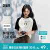 森马短袖T恤女中长款插肩袖宽松夏季趣味设计感熊猫纯棉上衣可爱