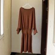 网红原单韩版女士，蝙蝠袖针织，连衣裙长裙包臀裙0.7kg