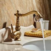 全铜仿古水龙头卫生间冷热水龙头复古欧式洗手盆台上盆面盆水龙头