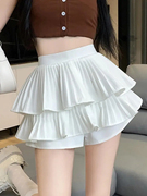 小个子蛋糕裙白色半身裙女夏季2023设计感高腰a字百褶短裙裤