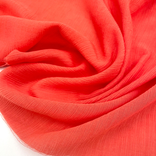 布艺岛橘红色褶皱肌理条纹雪纺纤维面料 衬衫汉服上衣手工diy布料