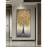纯手绘玄关油画抽象黄体发财树挂画入户走廊背景墙装饰画