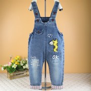 春季宝宝软牛仔背带裤可开裆，0-1-2-3岁男童女，婴儿纯棉休闲洋气裤