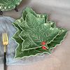 复古浮雕树叶盘异形陶瓷餐盘绿色水果盘沙拉碗餐厅摆盘家用零食盘