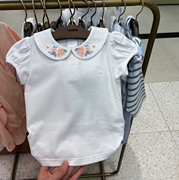 出口韩国童装24年夏女宝刺绣，翻领短袖娃娃，领套头t恤上衣b7