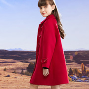 女童大衣2023秋冬儿童呢子，毛呢外套加棉高端洋气时尚红色妮子