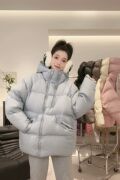 韩国原版双拉链连帽羽绒服女中长款2023冬加厚保暖面包服外套