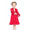夏款女童儿童纯色中袖长袖蕾丝镂空大红色宫廷喇叭荷叶边连衣裙子