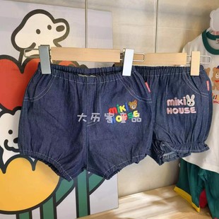 miki24夏款日系潮牌男女儿童短裤卡通字母熊兔头牛仔灯笼热裤