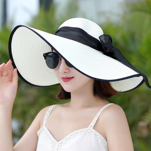 沙滩帽遮阳草帽大沿帽子女，夏天可折叠防晒太阳帽海边度假韩版百搭