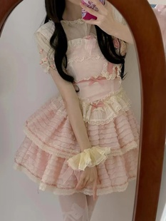 里雾诗之春层层蛋糕公主裙，粉色甜心少女小个子法式重工蓬蓬连衣裙