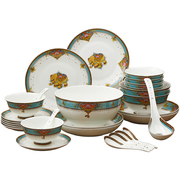 唐山骨瓷欧式简约餐具，套装28头家用碗碟，碗盘筷韩式创意陶瓷盘子