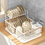 碗架家用厨房台面置物架放碗筷沥水，盘碗碟沥水架篮双层收纳架碗柜
