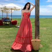 连衣裙显瘦沙滩裙海边度假拍照收腰大摆长裙镂空裹胸