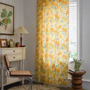 美式乡村窗帘客厅落地阳台飘窗帘，小清新黄色花朵半遮光成品窗帘布