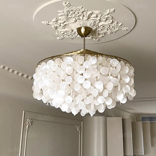 法式奶油贝壳吊灯意大利verpan高级客厅，创意餐厅复古卧室风铃灯具