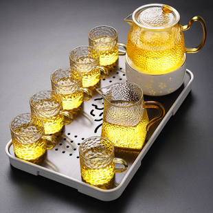 花茶壶套装水果下午茶，耐热玻璃花草茶具茶壶茶杯，蜡烛加热底座烛台
