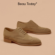 BeauToday商务正装皮鞋男士反绒牛津鞋布洛克雕花真皮复古英伦风