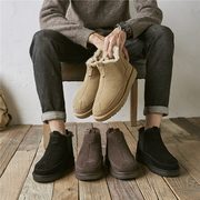 英伦风男士雪地靴冬季保暖防滑防水棉鞋牛皮透气面包鞋潮短靴