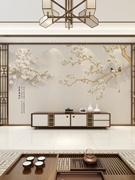 中式手绘花鸟电视背景墙纸花开富贵客厅壁画简约卧室茶室影视墙布