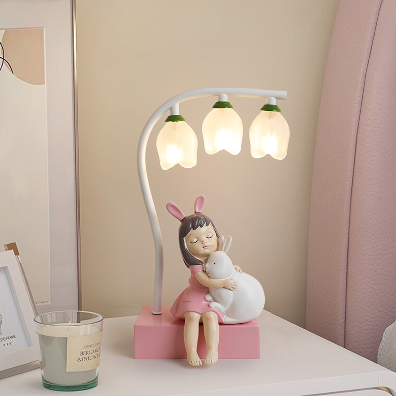 儿童房台灯卧室床头灯女孩可爱创意礼物卡通兔子公主温馨护眼装饰