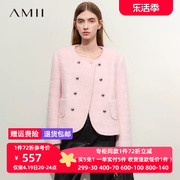 amii2023冬香风圆领双排扣羊毛呢，外套女莫比乌斯环刺绣上衣