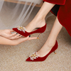 红色高跟鞋中式秀禾婚纱，两穿小众细跟不累脚婚鞋女新娘鞋宴会单鞋