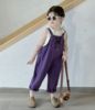 2024春夏季韩版儿童装女童时尚，休闲荷叶花边背心紫色背带裤潮