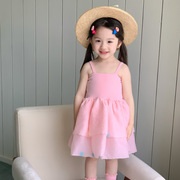 女童连衣裙夏季2024韩版童装，女孩蓬蓬纱裙宝宝，夏装公主裙吊带