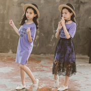 女童紫色连衣裙2022夏装洋气时髦12中童大童公主14岁套装裙子