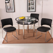 圆形玻璃餐桌钢化简约现代小户型不锈钢家用吃饭桌子一桌四椅组合