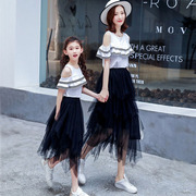 亲子装母女套装2022夏装，潮韩版洋气半身纱裙，蛋糕裙母女两件套