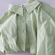 超好看纯棉衬衫，女长袖2024年春装大码女装宽松绿色别致衬衣