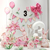 ins宝宝周岁生日布置百天宴派对满月装饰kt板粉色兔子儿童背景墙