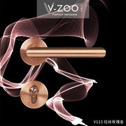 vzoo304不锈钢卧室门锁拉丝，玫瑰金房门把手金色室内静音木门拉手