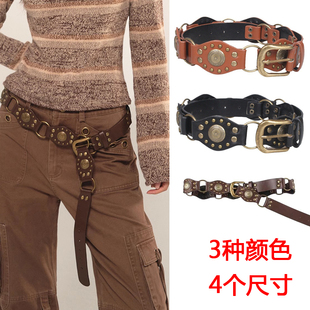 个性西部牛仔风金属，环扣vintage宽腰带，女复古美式铆钉装饰y2k皮带