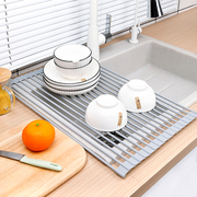 厨房水槽沥水架碗架硅胶，可折叠洗碗池碗碟筷，收纳架子置物架沥水篮