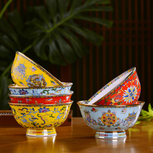 景德镇珐琅彩陶瓷器骨瓷米饭，汤面粥碗高脚家用中式仿复古餐具单碗