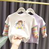 0-6岁女宝宝卡通打底衫，洋气儿童秋装女童，韩版假两件彩虹袖上衣t恤