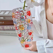 弗莱文茨加厚水晶玻璃花瓶，圆点炫彩客厅，装饰插花瓶水培花器摆件
