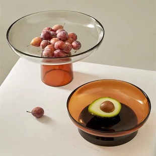 现代轻奢家用高脚玻璃，果盘客厅茶几彩色，水果盘零食盘装饰餐桌摆件
