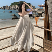 法式度假风泰国海边拍照连衣裙超仙女荷叶边飘逸长裙吊带裙沙滩裙