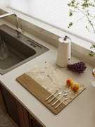 新中式厨房沥水垫洗手台台面，可擦免洗垫子，吧台硅藻泥吸水隔热杯垫