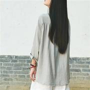 秋冬太极服女亚麻上衣棉麻太极拳练功晨练服宽松衬衫中国风