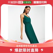 香港直邮潮奢 ASOS 女士设计褶裥背心抽绳束腰森林绿中长连衣裙