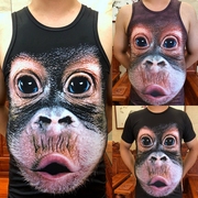 抖音大猩猩T恤 3D五花肉衣服猴子图案 个性假腹肌肉印花短袖T恤男